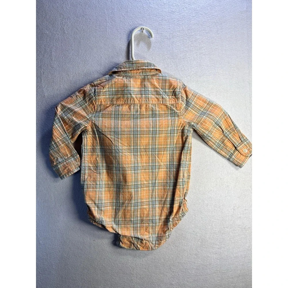 OshKosh B'gosh Boys 18M Orange Plaid Long Sleeve Cotton Button Bodysuit